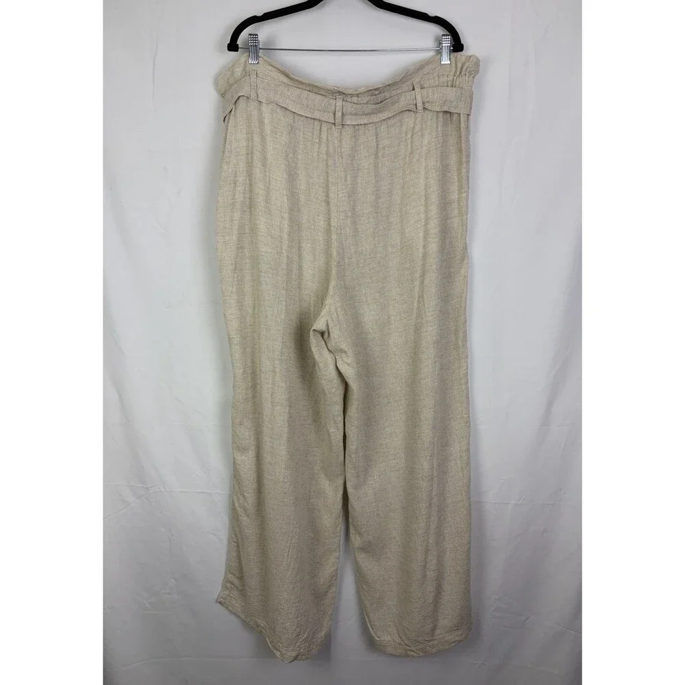 Banana Republic Linen Blend Pants Sz 18 Wide Leg Belted Coastal Paper Bag Waist